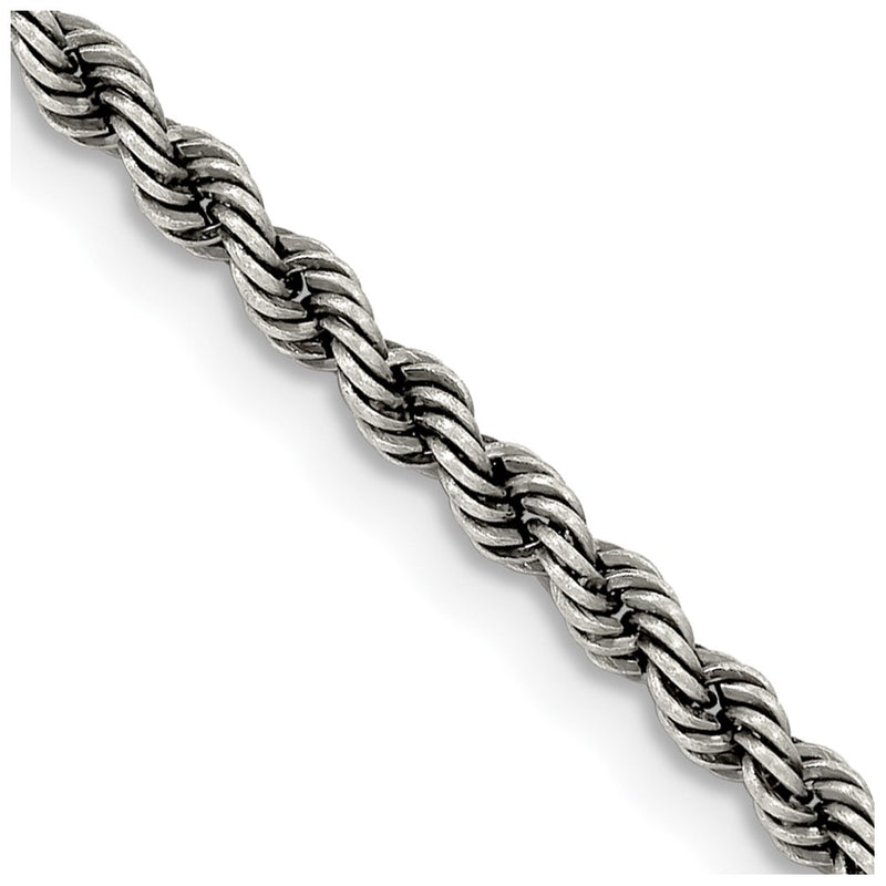 30 Inch Sterling Silver Ruthenium-Plated 2.9mm Rope Chain Necklace