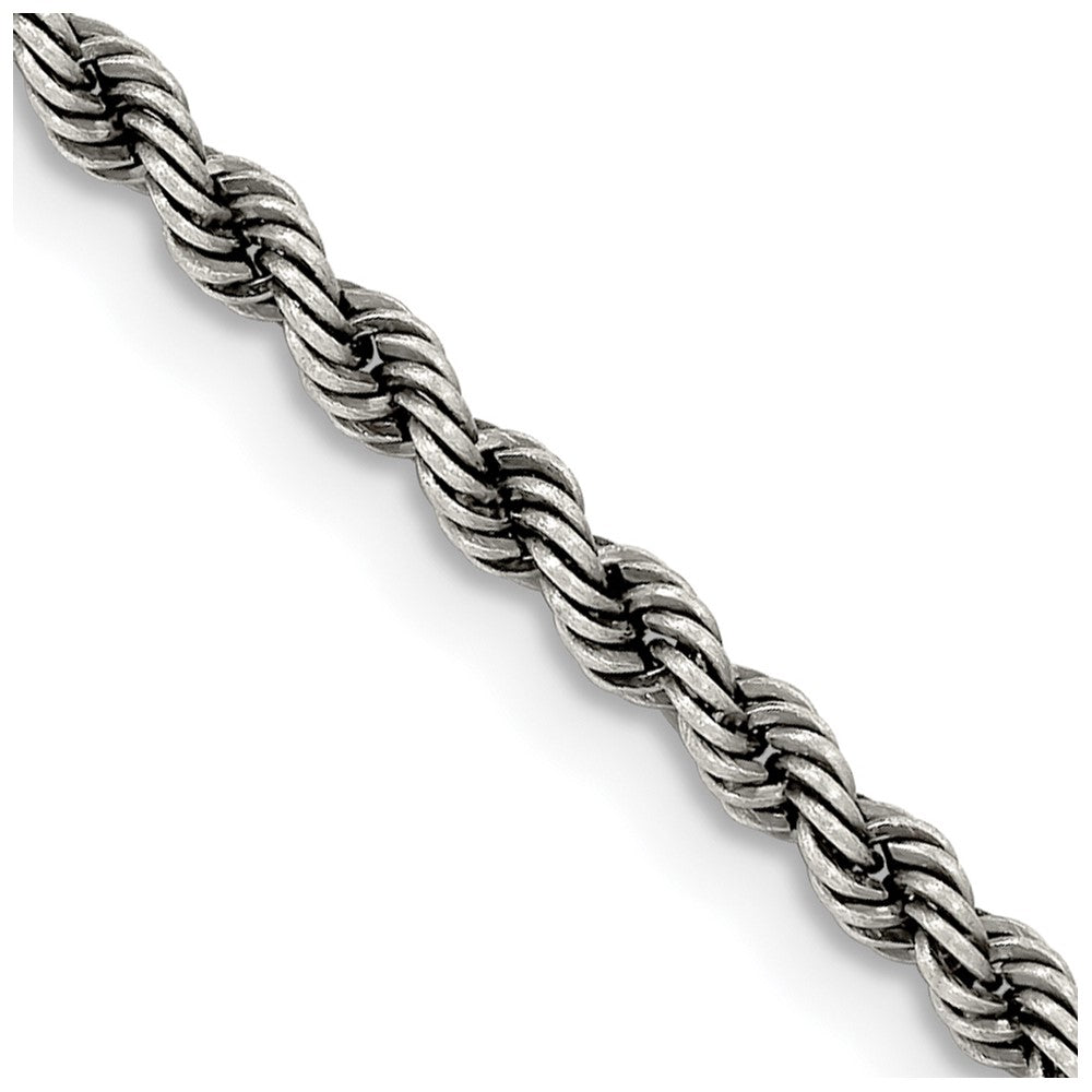 16 Inch Sterling Silver Ruthenium-Plated 2.9mm Rope Chain Necklace
