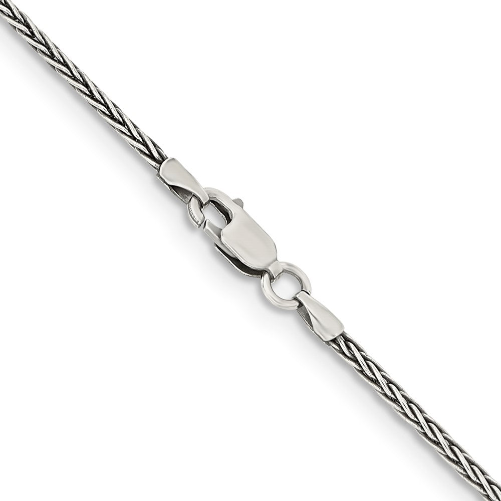 30 Inch Sterling Silver Antiqued 1.6mm Solid Square Spiga Chain Necklace