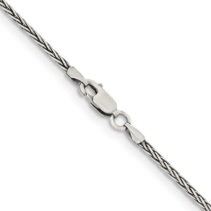 30 Inch Sterling Silver Antiqued 1.6mm Solid Square Spiga Chain Necklace