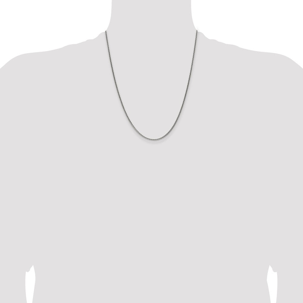 22 Inch Sterling Silver Antiqued 1.6mm Solid Square Spiga Chain Necklace