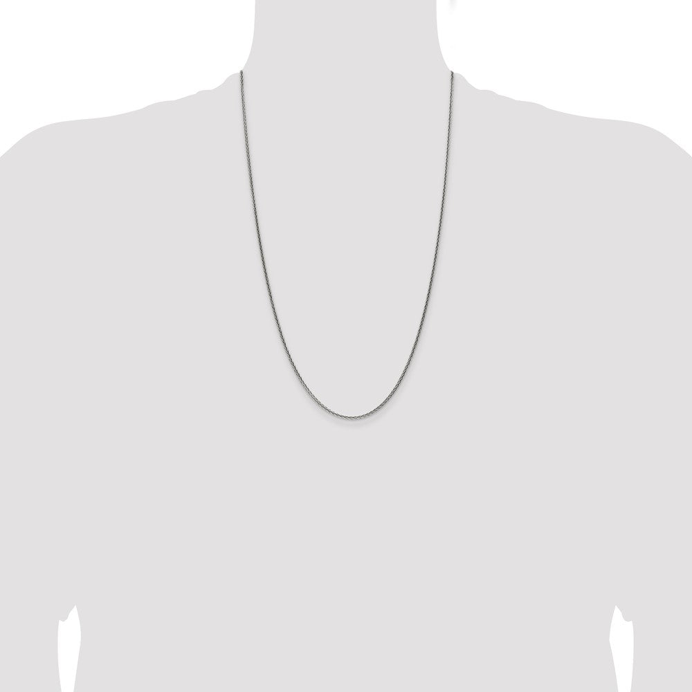 26 Inch Sterling Silver Antiqued 1.6mm Solid Square Spiga Chain Necklace