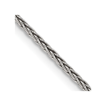 16 Inch Sterling Silver Antiqued 1.6mm Solid Square Spiga Chain Necklace