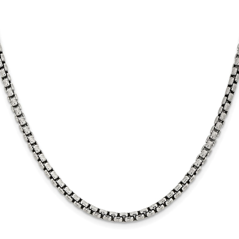 30 Inch Sterling Silver Antiqued 3.6mm Round Box Chain Necklace