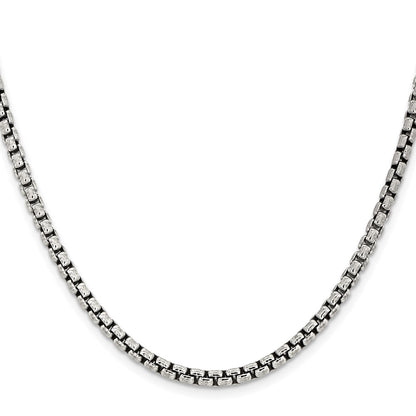 16 Inch Sterling Silver Antiqued 3.6mm Round Box Chain Necklace