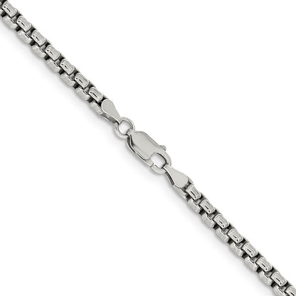 16 Inch Sterling Silver Antiqued 3.6mm Round Box Chain Necklace