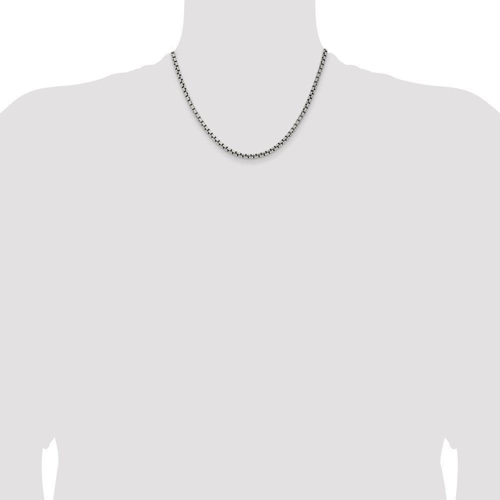 18 Inch Sterling Silver Antiqued 3.6mm Round Box Chain Necklace