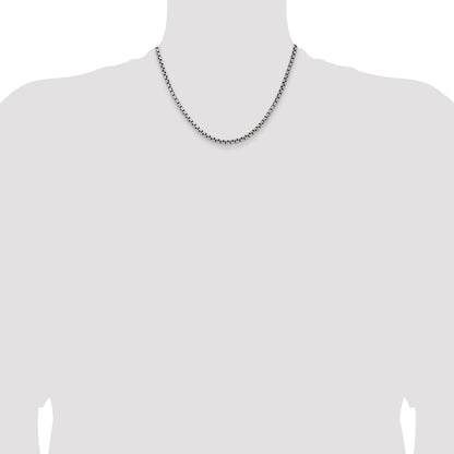 18 Inch Sterling Silver Antiqued 3.6mm Round Box Chain Necklace