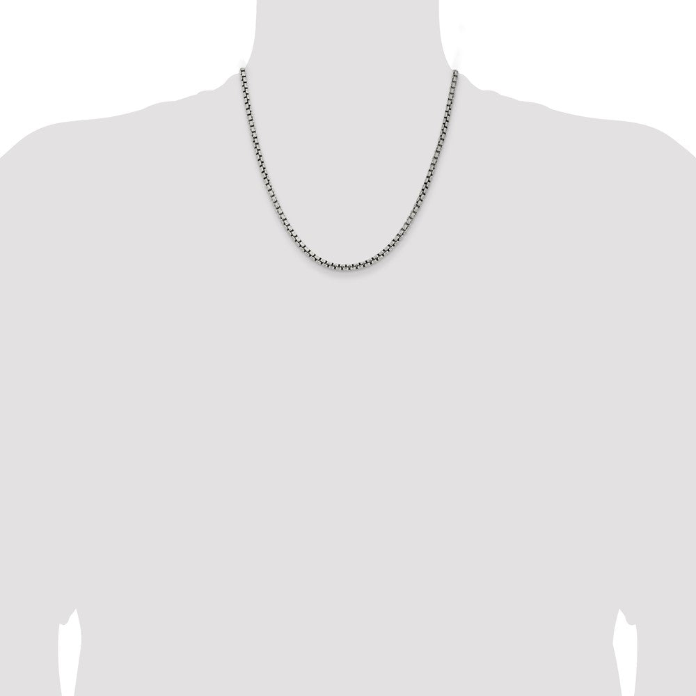 20 Inch Sterling Silver Antiqued 3.6mm Round Box Chain Necklace