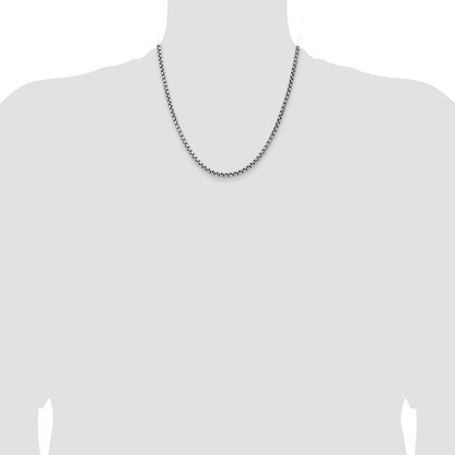 20 Inch Sterling Silver Antiqued 3.6mm Round Box Chain Necklace