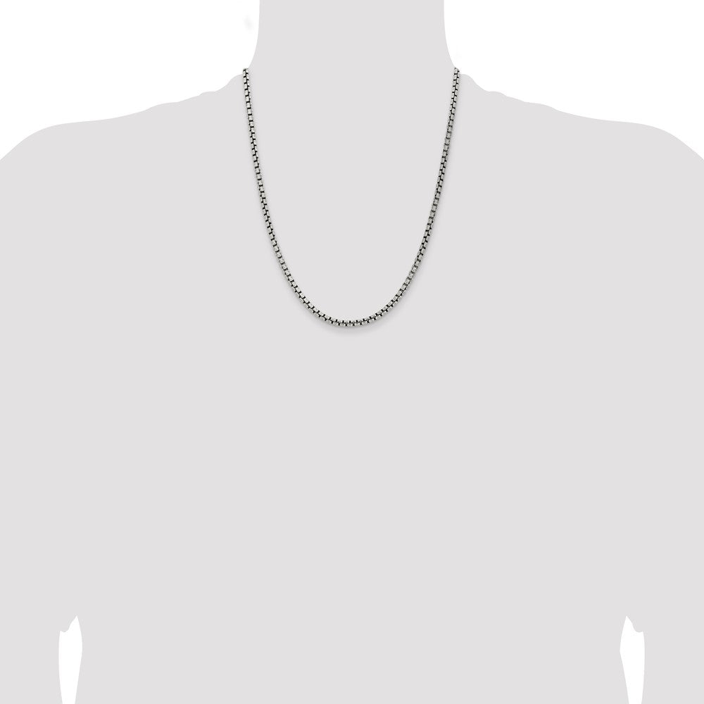22 Inch Sterling Silver Antiqued 3.6mm Round Box Chain Necklace