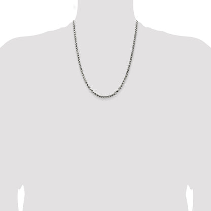 22 Inch Sterling Silver Antiqued 3.6mm Round Box Chain Necklace