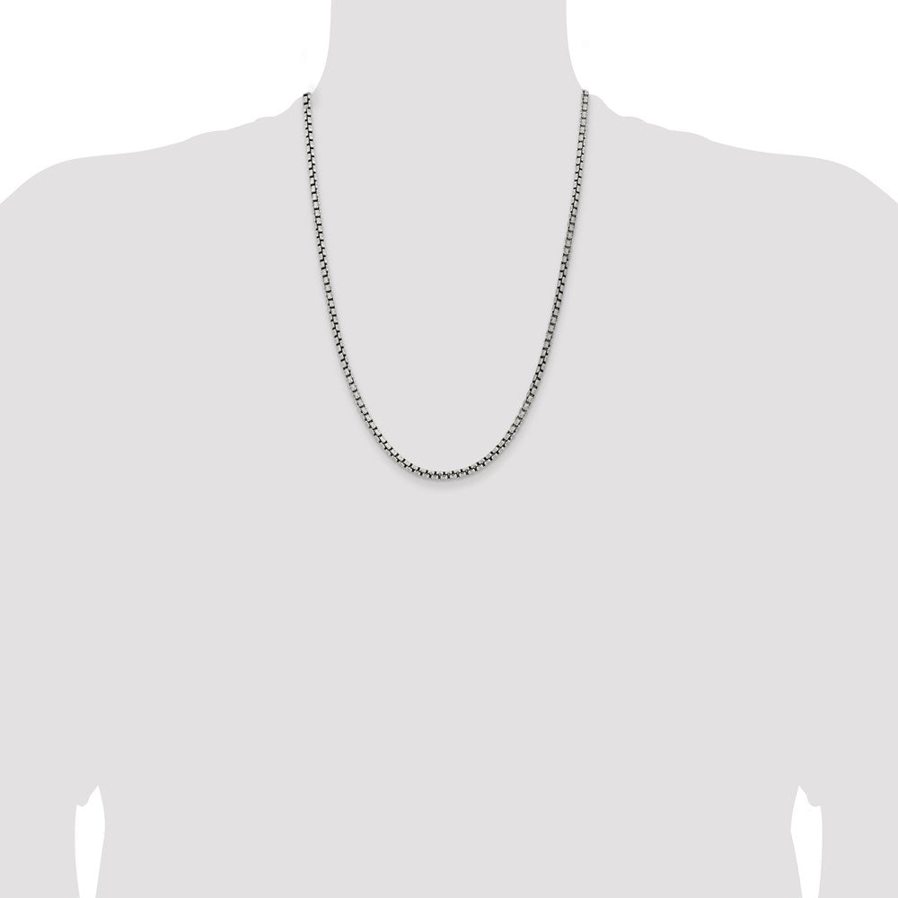 24 Inch Sterling Silver Antiqued 3.6mm Round Box Chain Necklace