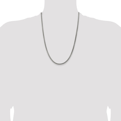 24 Inch Sterling Silver Antiqued 3.6mm Round Box Chain Necklace