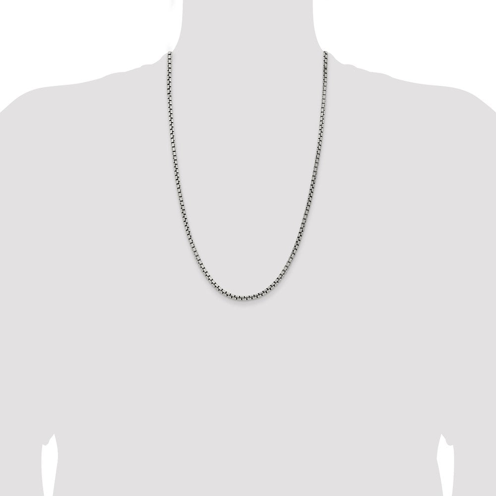 26 Inch Sterling Silver Antiqued 3.6mm Round Box Chain Necklace