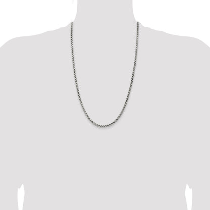 26 Inch Sterling Silver Antiqued 3.6mm Round Box Chain Necklace