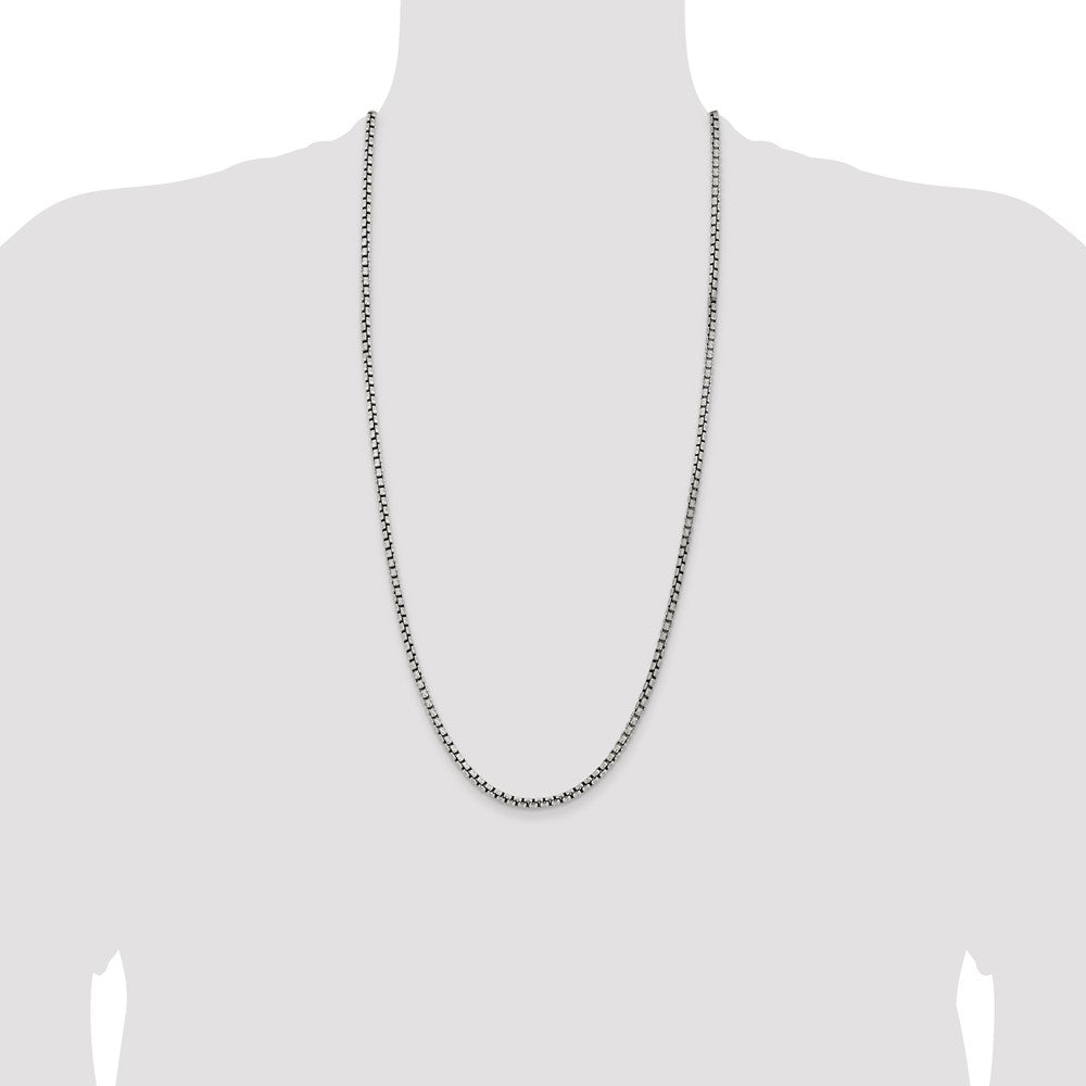 30 Inch Sterling Silver Antiqued 3.6mm Round Box Chain Necklace
