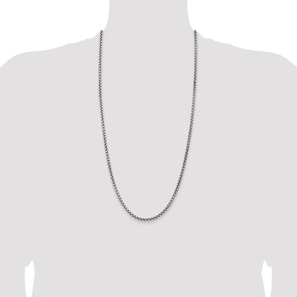 30 Inch Sterling Silver Antiqued 3.6mm Round Box Chain Necklace