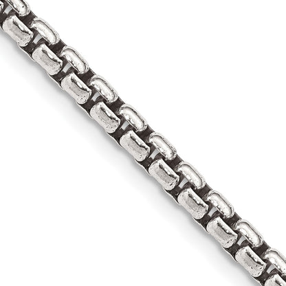 16 Inch Sterling Silver Antiqued 3.6mm Round Box Chain Necklace
