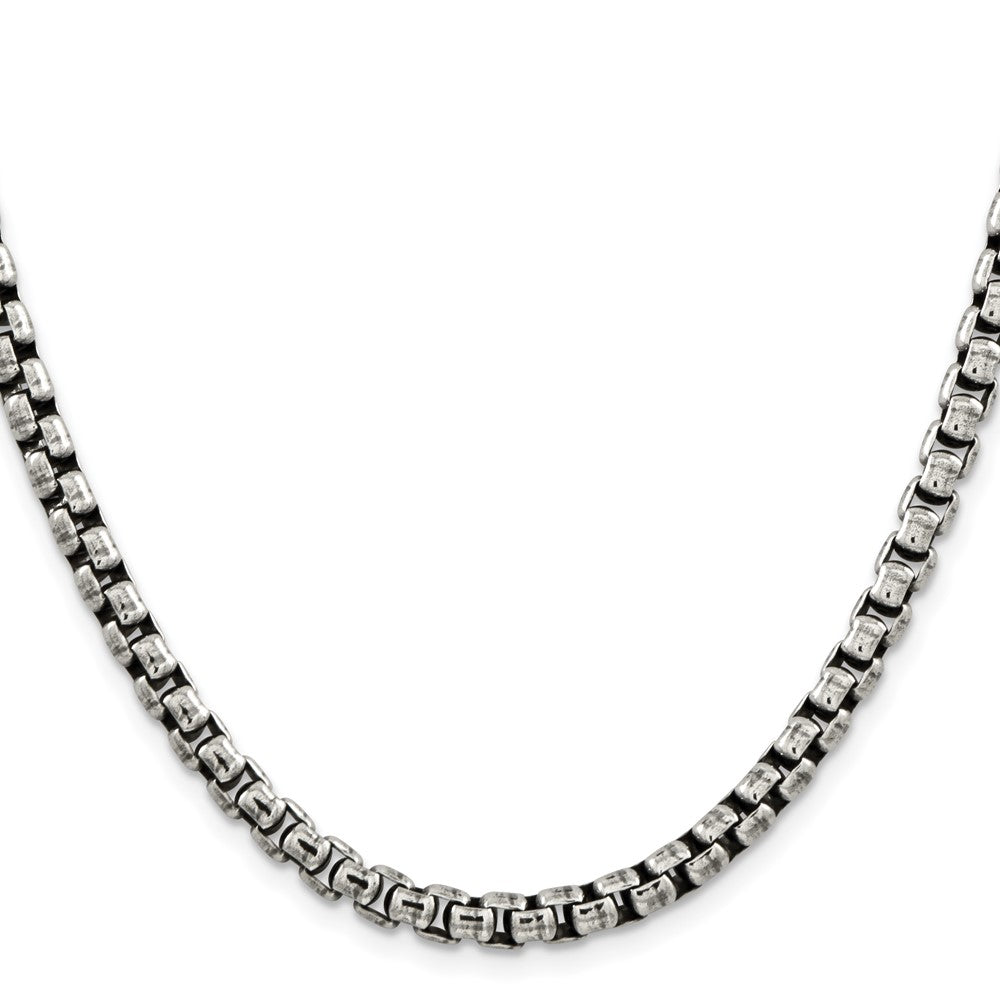 16 Inch Sterling Silver Antiqued 5.2mm Round Box Chain Necklace