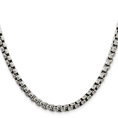 16 Inch Sterling Silver Antiqued 5.2mm Round Box Chain Necklace