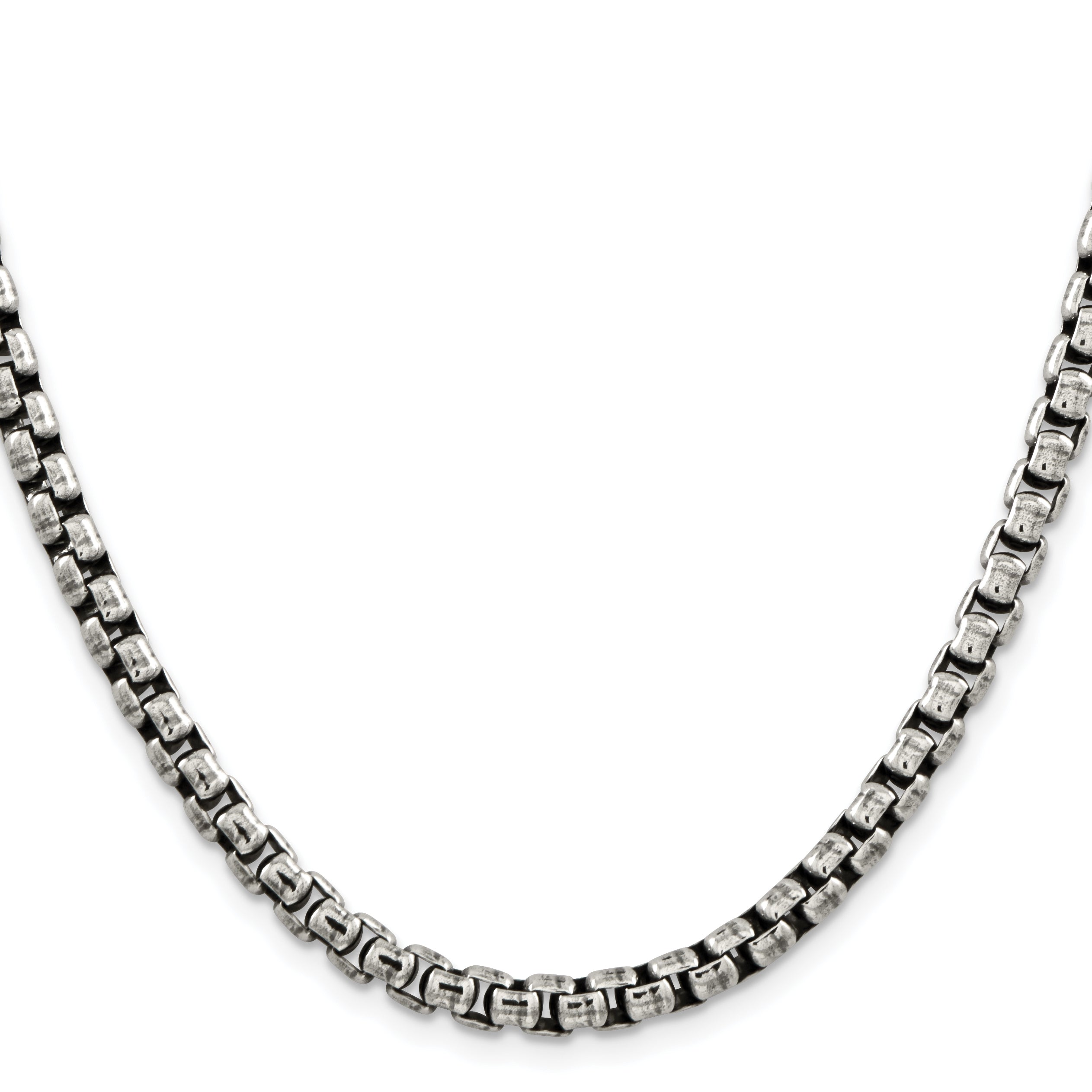 24 Inch Sterling Silver Antiqued 5.2mm Round Box Chain