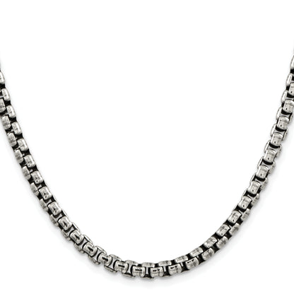 24 Inch Sterling Silver Antiqued 5.2mm Round Box Chain