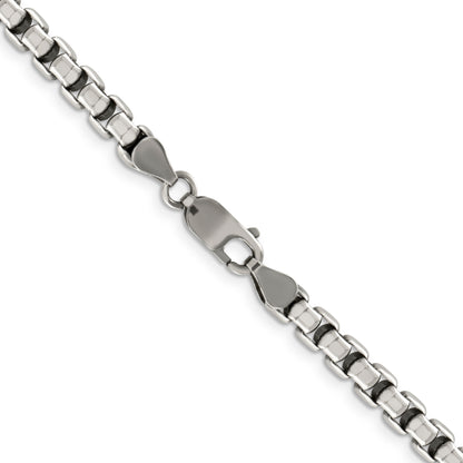 24 Inch Sterling Silver Antiqued 5.2mm Round Box Chain