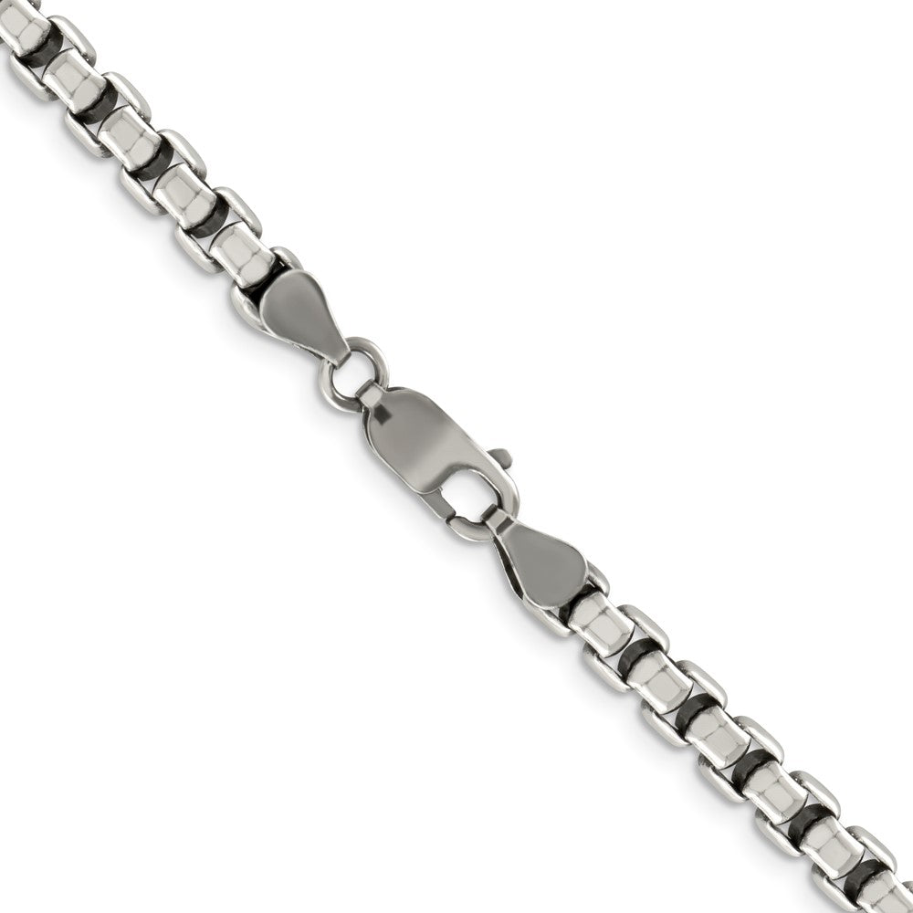 30 Inch Sterling Silver Antiqued 5.2mm Round Box Chain Necklace