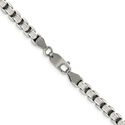 30 Inch Sterling Silver Antiqued 5.2mm Round Box Chain Necklace