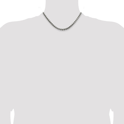 16 Inch Sterling Silver Antiqued 5.2mm Round Box Chain Necklace