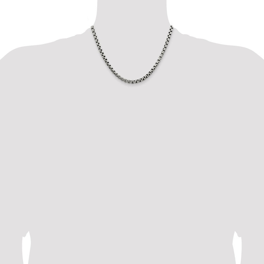 18 Inch Sterling Silver Antiqued 5.2mm Round Box Chain Necklace