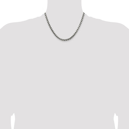 18 Inch Sterling Silver Antiqued 5.2mm Round Box Chain Necklace