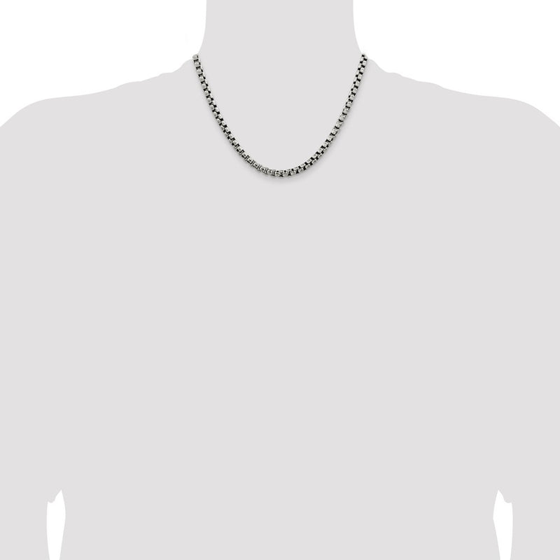 18 Inch Sterling Silver Antiqued 5.2mm Round Box Chain Necklace