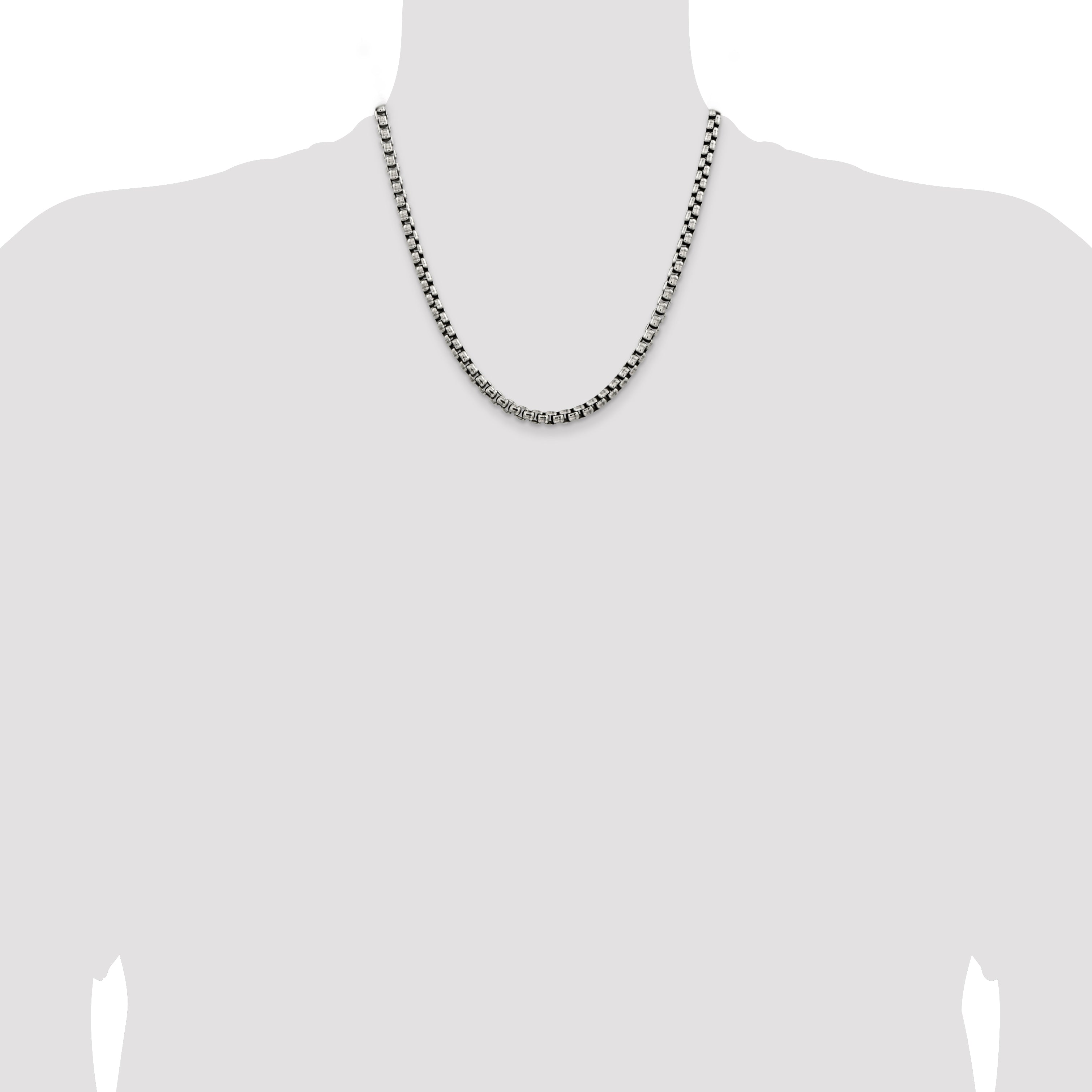 20 Inch Sterling Silver Antiqued 5.2mm Round Box Chain