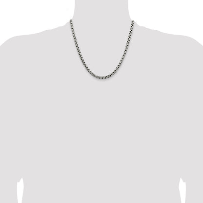 20 Inch Sterling Silver Antiqued 5.2mm Round Box Chain