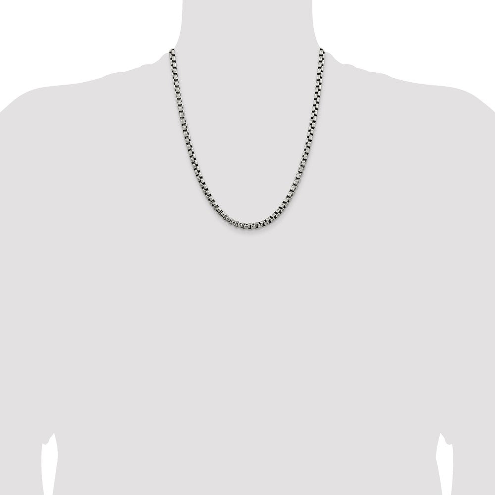 22 Inch Sterling Silver Antiqued 5.2mm Round Box Chain Necklace