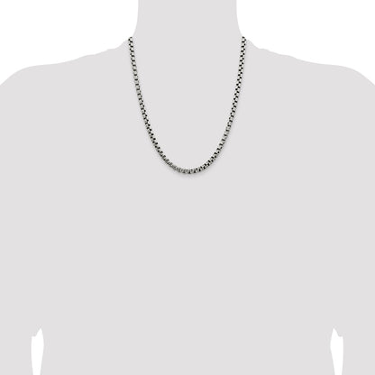 22 Inch Sterling Silver Antiqued 5.2mm Round Box Chain Necklace