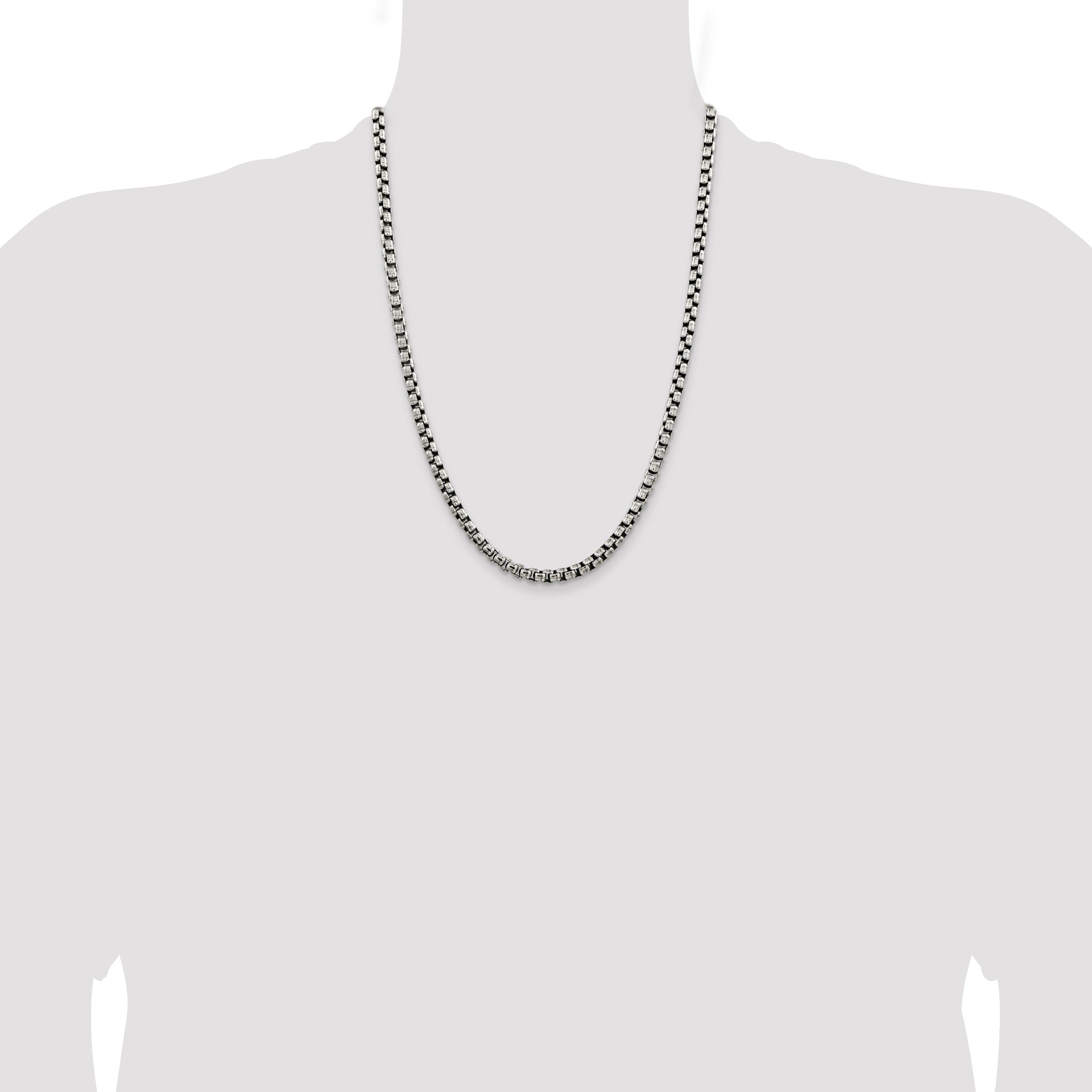 24 Inch Sterling Silver Antiqued 5.2mm Round Box Chain