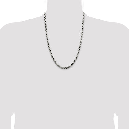 24 Inch Sterling Silver Antiqued 5.2mm Round Box Chain