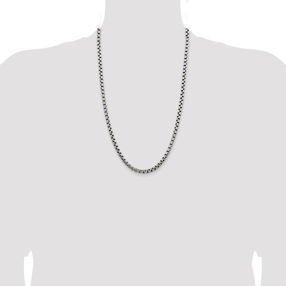 26 Inch Sterling Silver Antiqued 5.2mm Round Box Chain Necklace