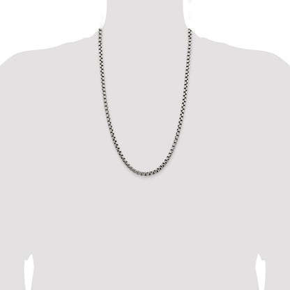 26 Inch Sterling Silver Antiqued 5.2mm Round Box Chain Necklace