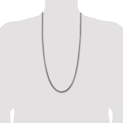30 Inch Sterling Silver Antiqued 5.2mm Round Box Chain Necklace