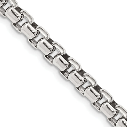 24 Inch Sterling Silver Antiqued 5.2mm Round Box Chain