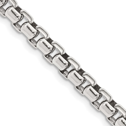 16 Inch Sterling Silver Antiqued 5.2mm Round Box Chain Necklace