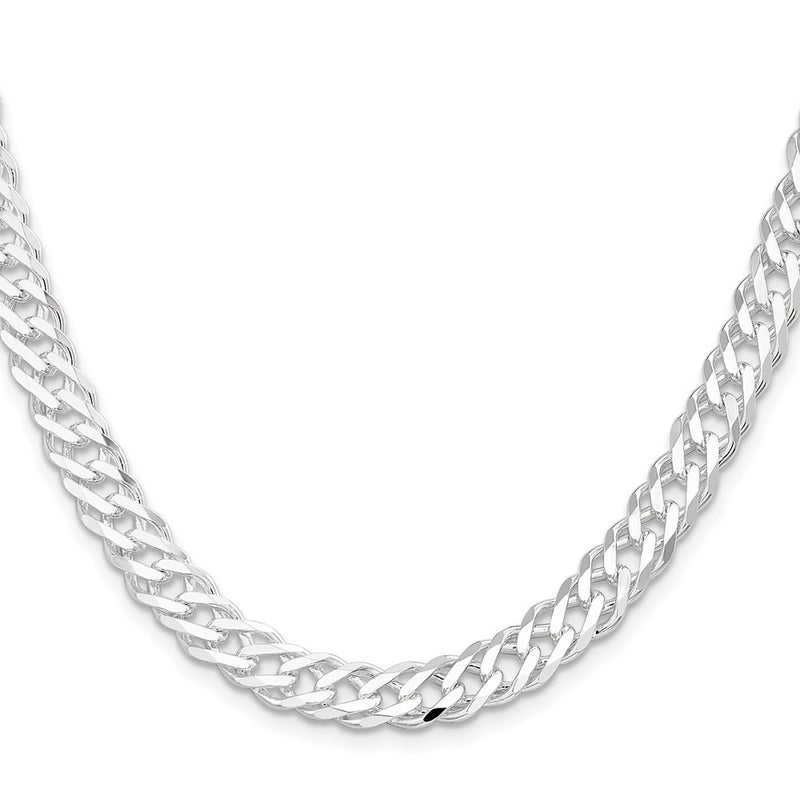 20 Inch Sterling Silver 7.75mm 6 Side D/C Flat Double Curb Chain Necklace
