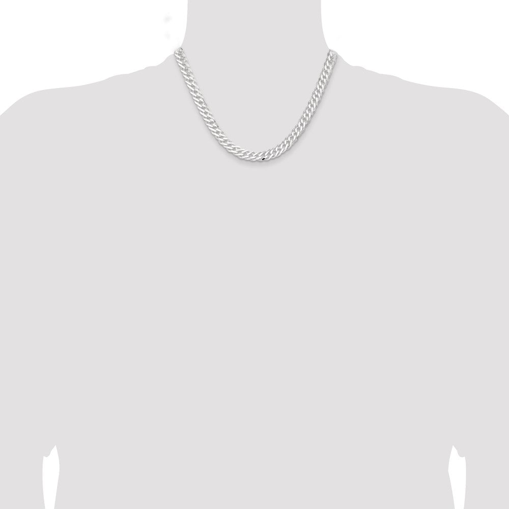 18 Inch Sterling Silver 7.75mm 6 Side D/C Flat Double Curb Chain Necklace