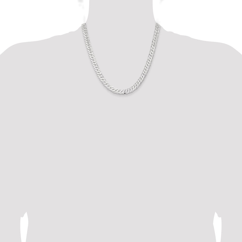 20 Inch Sterling Silver 7.75mm 6 Side D/C Flat Double Curb Chain Necklace