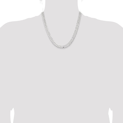 20 Inch Sterling Silver 7.75mm 6 Side D/C Flat Double Curb Chain Necklace