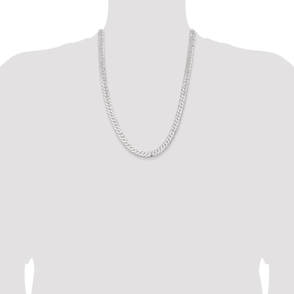 24 Inch Sterling Silver 7.75mm 6 Side D/C Flat Double Curb Chain Necklace